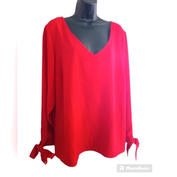 Eloquii Shirt, Size 22, Red Blouse, Night out, Party wear,  Bright, tied wrist, - Picture 1 of 11